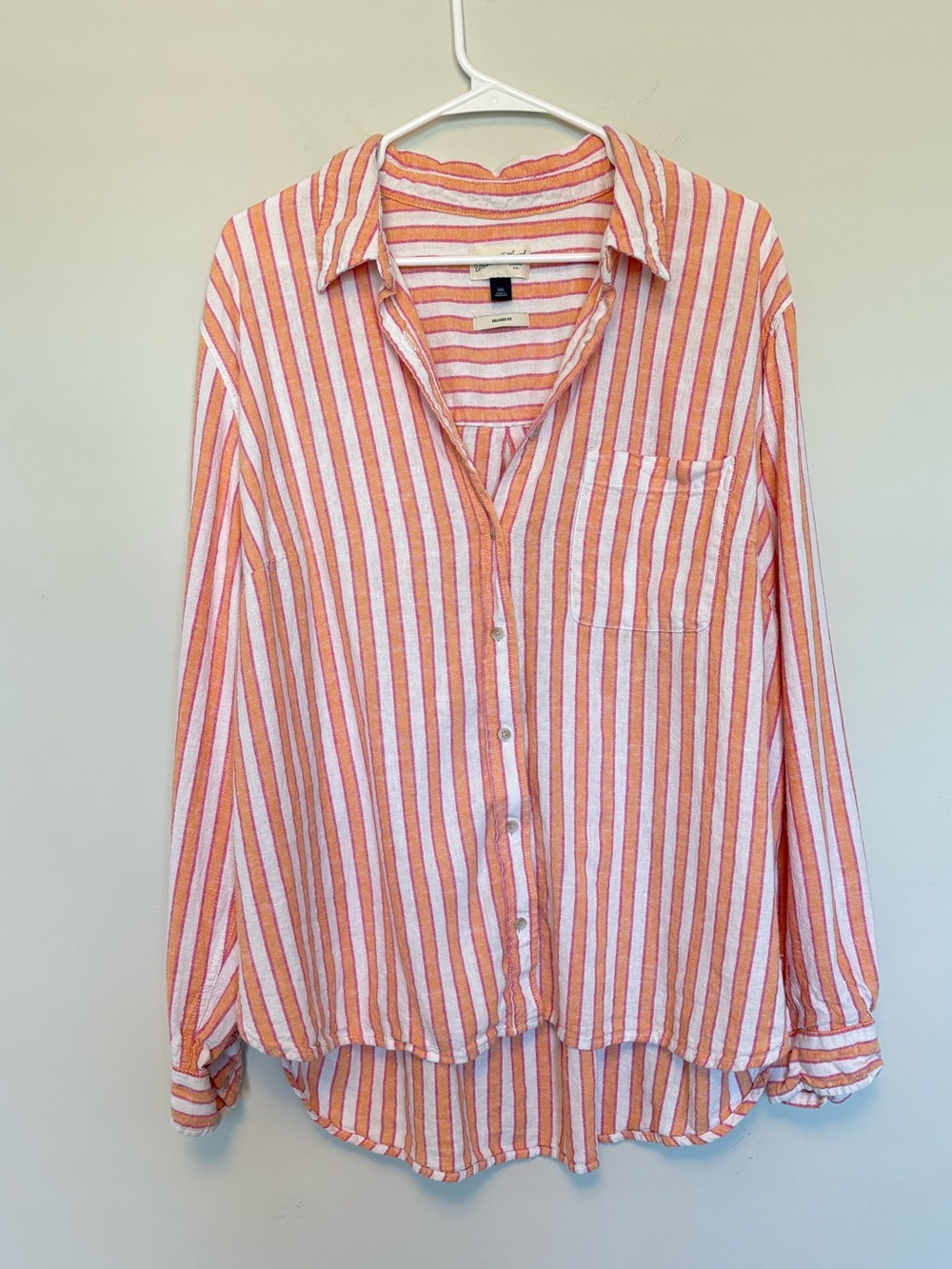 Universal Thread Women’s Striped Button-Down Shirt Orange Pink Relaxed Fit XXL